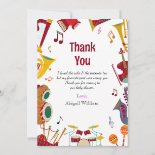 Tarjeta De Agradecimiento Colorido Baby Shower Musical Gracias Cartas