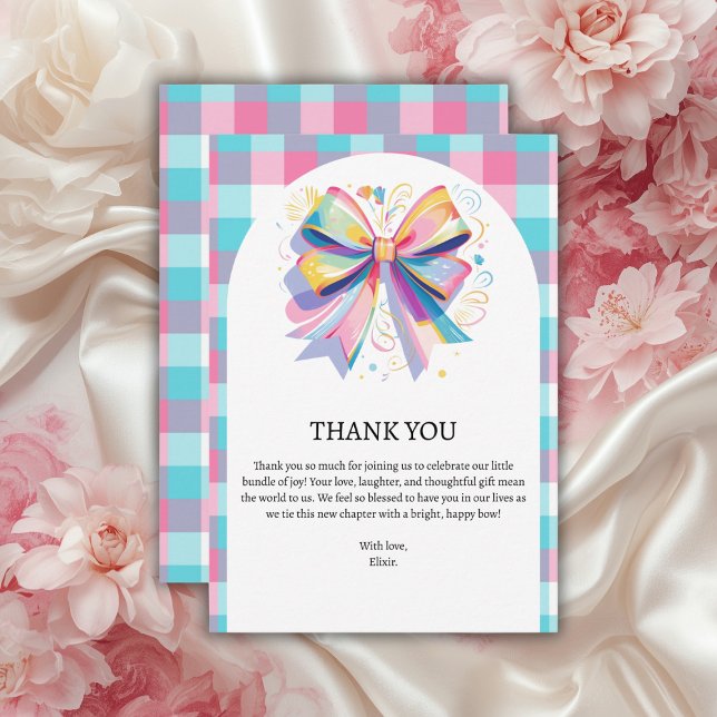 Tarjeta De Agradecimiento Colorido Bow Baby Shower (Subido por el creador)
