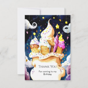 Tarjeta De Agradecimiento Colorido Cono Caprichoso de Helado de Cumpleaños