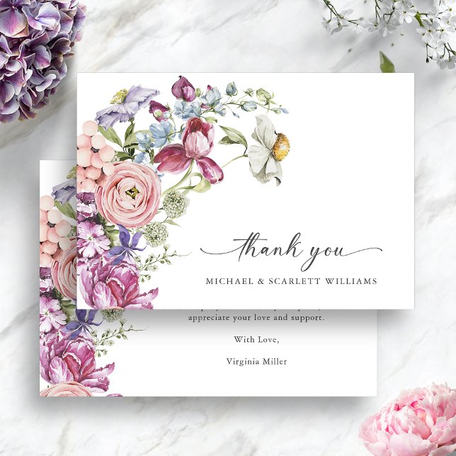 Tarjeta De Agradecimiento Colorido floral (Elegant Jewel Tone Floral Colorful Thank You Card by Painted Paperie
)