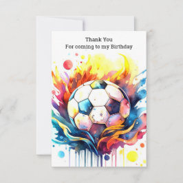 Tarjeta De Agradecimiento Colorido Fútbol Niños Acuarela Cumpleaños