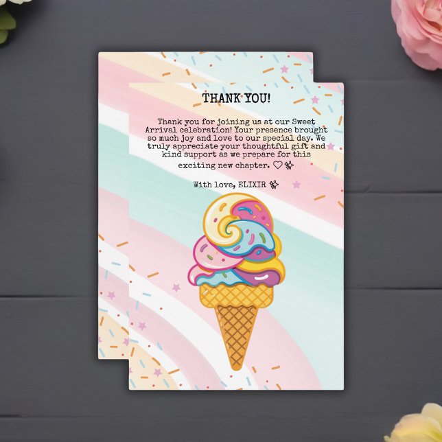 Tarjeta De Agradecimiento Colorido helado Scoop salpicando Baby Shower (Subido por el creador)