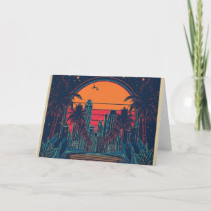 Tarjeta De Agradecimiento Colorido horizonte urbano de estilo garabato futur