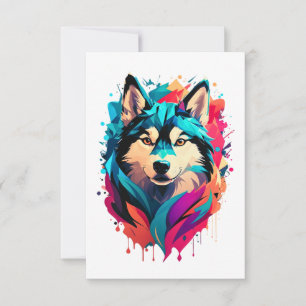 Tarjeta De Agradecimiento Colorido Husky Dog Head Vibrant Husky Lovers