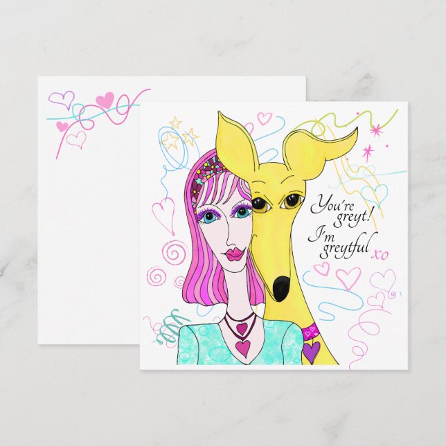 Tarjeta De Agradecimiento Colorido y caprichoso perro y dama (Anverso / Reverso)