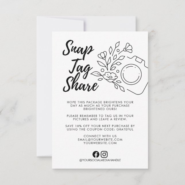 Tarjeta de agradecimiento comercial Snap Tag Share (Reverso)