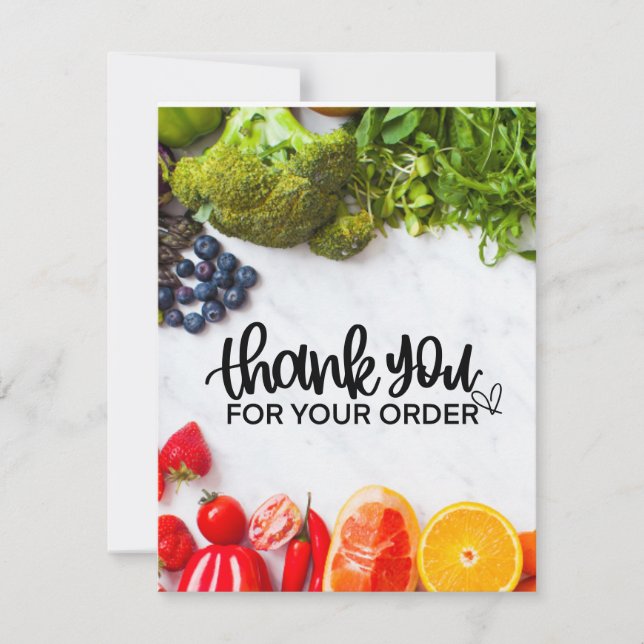 Tarjeta De Agradecimiento Comestibles de frutas Vegetales Taller temática Gr (Anverso)