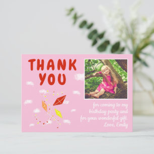 Tarjeta De Agradecimiento Cometa Nubes Rosa Foto Cumpleaños Chica