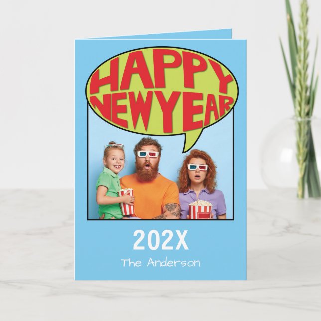 Tarjeta De Agradecimiento Comic Style Fotos personalizadas Happy Year Card (Anverso)