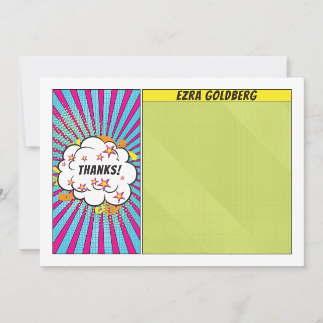 Tarjeta De Agradecimiento Comics Comic Book Bar o Bat Mitzvah Gracias (Anverso)