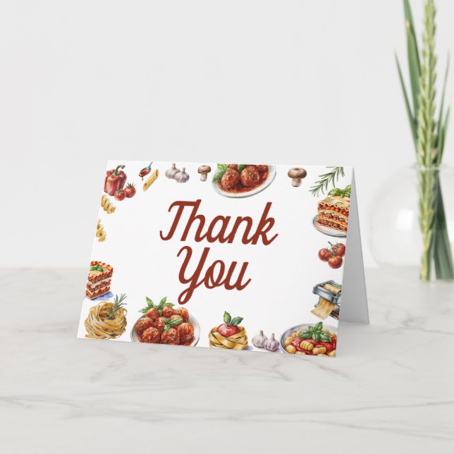 Tarjeta De Agradecimiento Comida italiana | Acuarela 1º cumpleaños (Anverso)