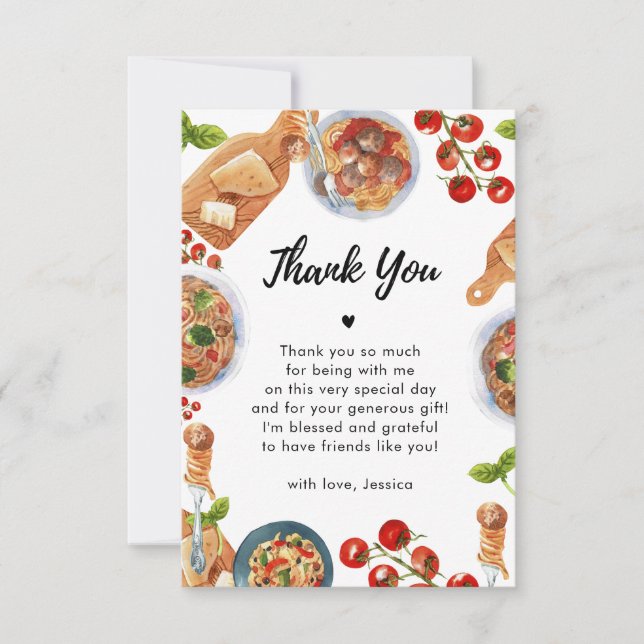 Tarjeta De Agradecimiento Comida italiana Little Meatball Baby Shower Gracia (Anverso)