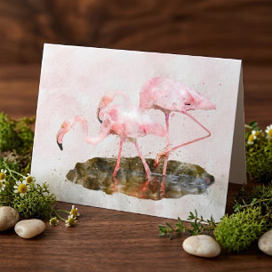 Tarjeta De Agradecimiento Compañerismo de Flamencos Rosas en Arte de Acuarel
