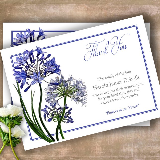Tarjeta De Agradecimiento Compasión Agapanthus Funeral Gracias Card (Sympathy floral Celebration of Life, In Loving Memory, Forever in our Hearts Funeral thank you cards)