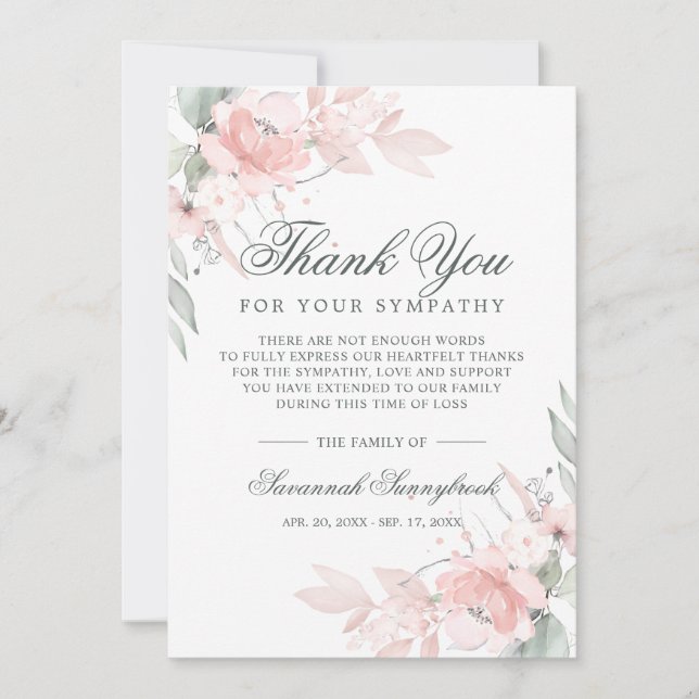 Tarjeta De Agradecimiento Compasión Bereavement Acuarela Funeral Floral (Anverso)