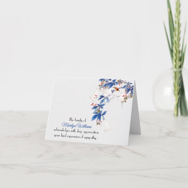 Tarjeta De Agradecimiento Compasión de la rama de Lirio Blanco Gracias (Anverso)