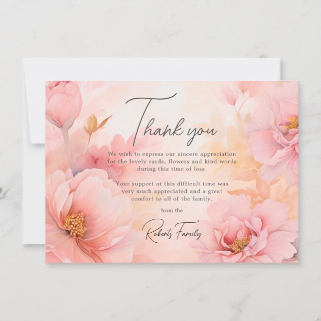 Tarjeta De Agradecimiento Compasión Funeral Peonies Vintage Gracias (Anverso)