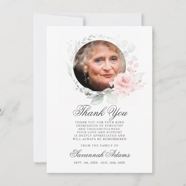 Tarjeta De Agradecimiento Compasión Gracias Memorial Acuarela Floral (Anverso)