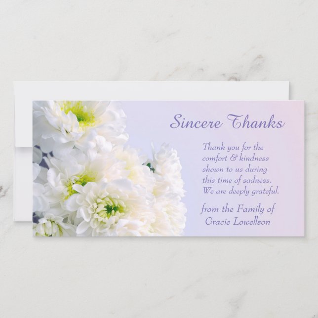 Tarjeta De Agradecimiento Compasión por el Bouquet Floral Blanco Gracias (Anverso)