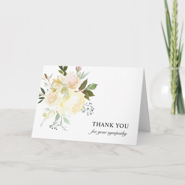 Tarjeta De Agradecimiento Compasión por el funeral Gracias Floral Marfil Wat (Anverso)