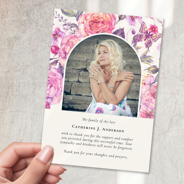 Tarjeta De Agradecimiento Compasión por la mariposa floral rosa (Subido por el creador)