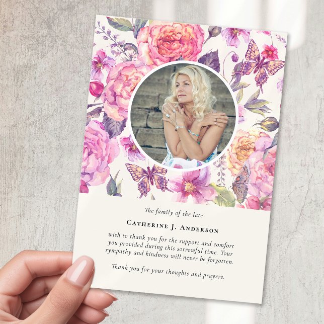 Tarjeta De Agradecimiento Compasión por la mariposa floral rosa (Subido por el creador)