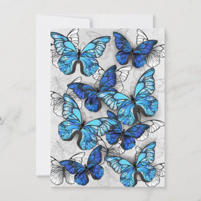 Tarjeta De Agradecimiento Composición de mariposas blancas y azules (Anverso)
