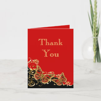 Tarjeta De Agradecimiento Compromiso de boda con oro negro rojo