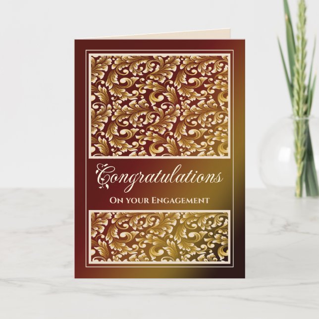 Tarjeta De Agradecimiento Compromiso Felicitaciones Damask Brown Card (Anverso)