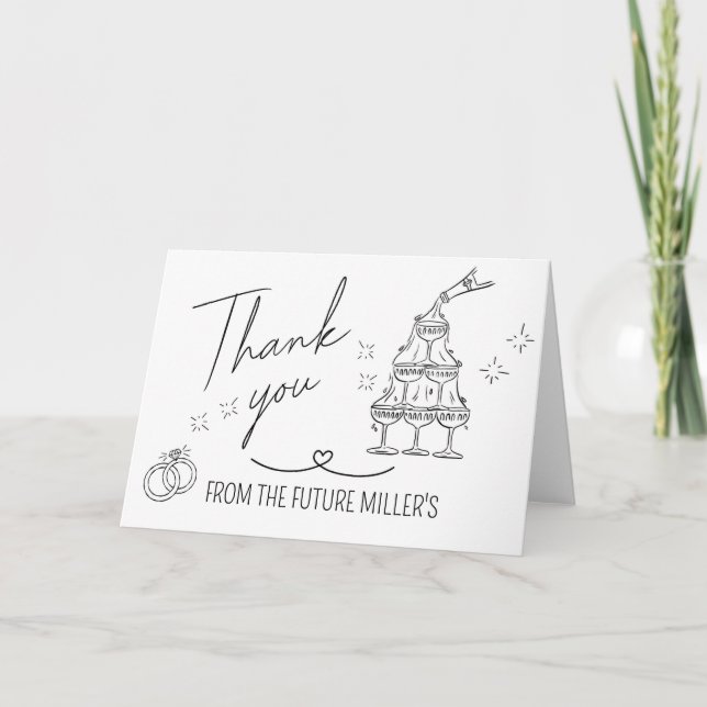 Tarjeta De Agradecimiento Compromiso, Salud, Moderno, boda (Anverso)