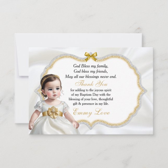 Tarjeta De Agradecimiento Comunión con el bautismo de la niña bebé gracias (Anverso)