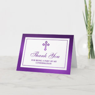 Tarjeta De Agradecimiento Comunión santa/confirmación cruzadas púrpuras