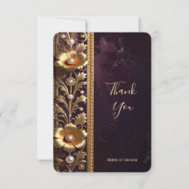 Tarjeta de agradecimiento con adorno floral dorado
