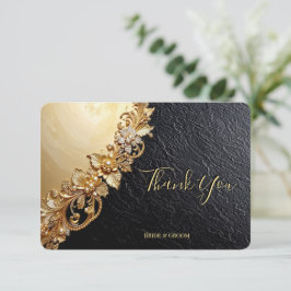 Tarjeta de agradecimiento con adornos florales dor