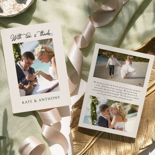 Tarjeta De Agradecimiento Con amor y gracias 3x Boda Foto Neutral (Wedding Photo Thank You Card from the Orange Blossom Wedding Collection by Darling & May)
