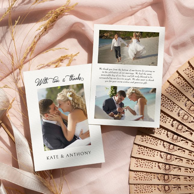 Tarjeta De Agradecimiento Con amor y gracias 3x Boda Photo Elegant (Love and Thanks wedding photo thank you card from the Country Wildflower collection by Darling & May)