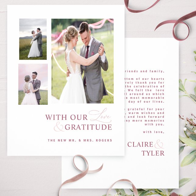 Tarjeta De Agradecimiento Con amor y gratitud, foto de un Boda rosa borgoñon (Subido por el creador)