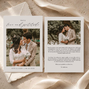 Tarjeta De Agradecimiento Con Amor y Gratitud Moderno Chic Foto Boda