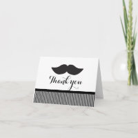 Tarjeta de agradecimiento con bigote rayas en blan