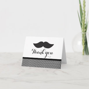 Tarjeta de agradecimiento con bigote rayas en blan