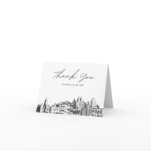 Tarjeta de agradecimiento con boceto de la silueta