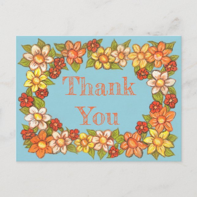 Tarjeta de agradecimiento con borde de flores (Anverso)