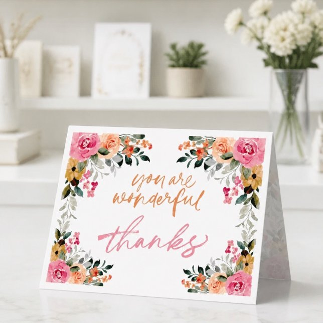 Tarjeta de agradecimiento con borde de flores colo (Subido por el creador)