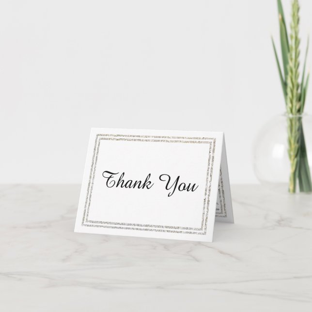 Tarjeta de agradecimiento con borde plateado chic  (Anverso)