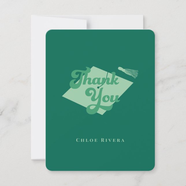 Tarjeta de agradecimiento con borla verde esmerald (Anverso)