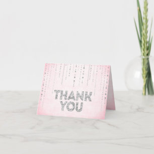 Tarjeta de agradecimiento con brillo rosa y platea