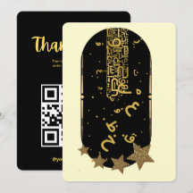 Tarjeta de agradecimiento con código QR dorado