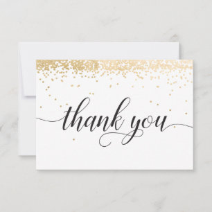 Tarjeta de agradecimiento con confeti dorado