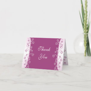 Tarjeta de agradecimiento con corazones rosados y