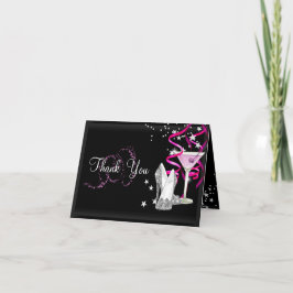 Tarjeta de agradecimiento con destellos rosa y neg